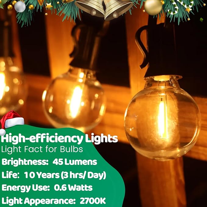 10FT LED Outdoor String Lights - Waterproof Patio Lights Shatterproof G40 Edison Globe Bulb, Connectable Hanging | Lumora