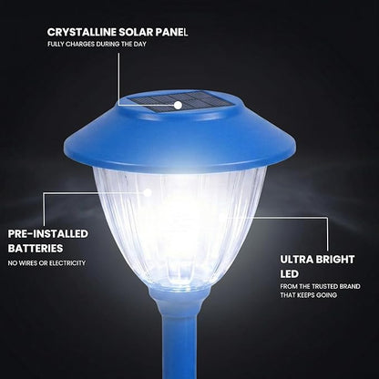 Energizer Outdoor Patio Light - 8 Pack Solar Garden Decor Lights with 15 Lumen Output & Patterned Glass & Metal Finish, Simple to Install Waterproof Ground Solar Lights for Driveway Decor - Blue