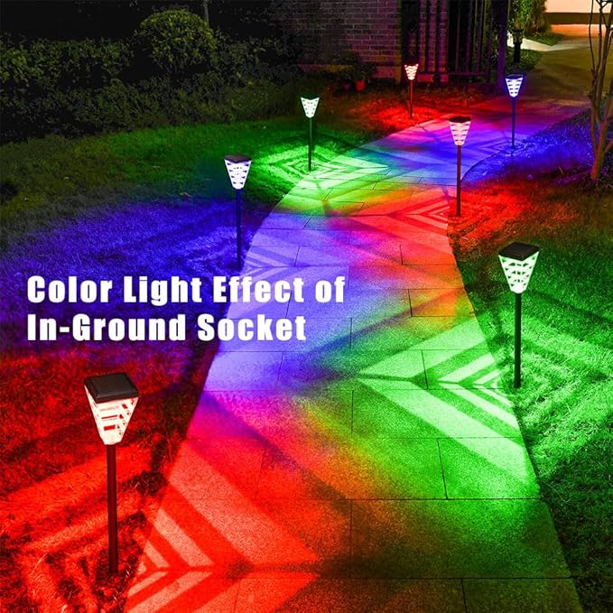 Solar Pathway Lights 4 Pack, 5 Modes Warm White/RGB Fixed & 3 Colors Auto Changing, IP65 Waterproof 200LM Solar LED Decor for Yard Lawn Garden Walkway Pool Balcony