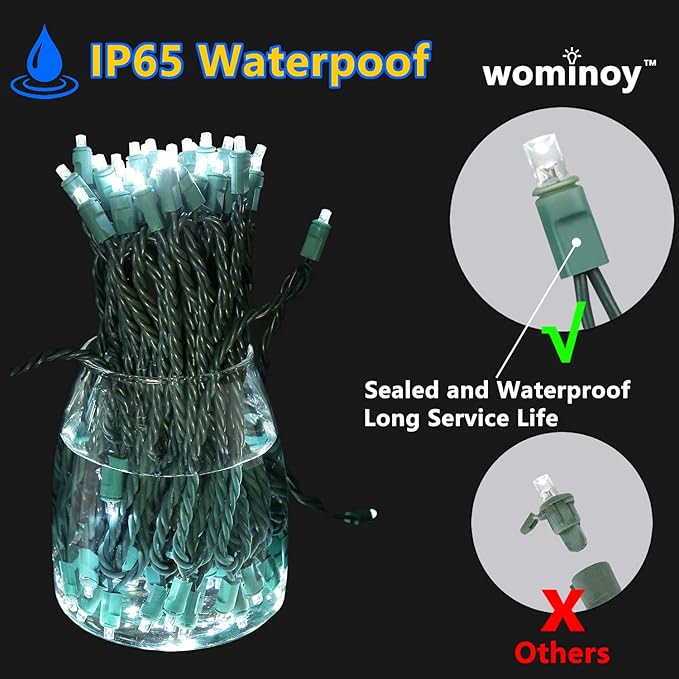 50ft 100 Counts Cool White LED Christmas Lights Outdoor- Commercial Grade Outdoor Waterproof, LED String Lights Indoor 5mm Wide Angle Green Wire, Xmas Tree Lights, IP:65, UL