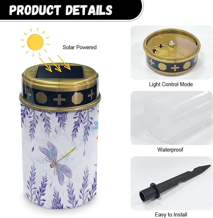 Solar Stake Lights Waterproof Solar Cross for Cemetery Outdoor Garden Lights Flameless Lights Solar-Powered Fairy Lights for Outside,Solar Pathway Lights for Yard Driveway Walkway Lights