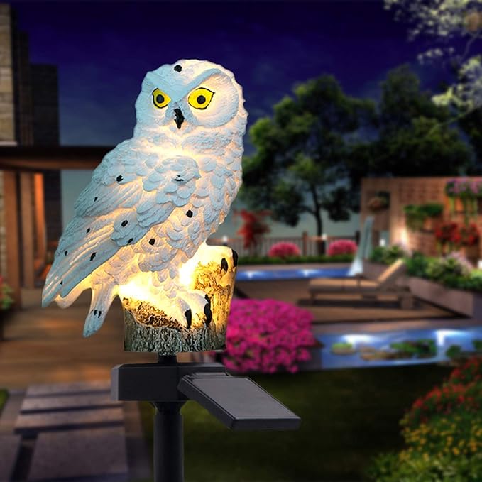 Garden Solar Lights,Owl Shape Waterproof LED Outdoor Lights,Garden Ornaments for Lawn,Pathway,Yard,Driveway,Step and Walkway,Wedding,Party and Patio Decorations(White