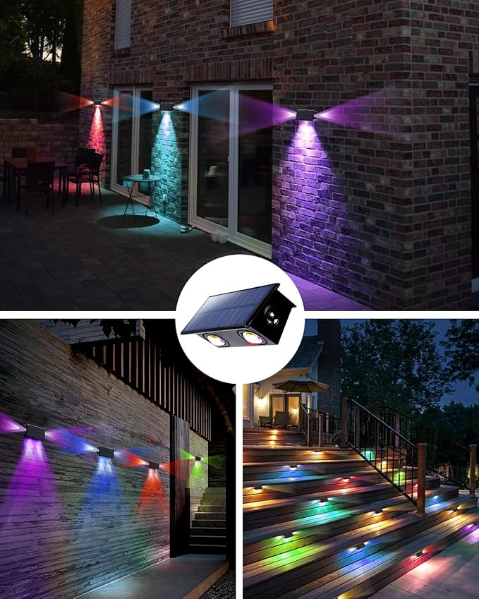 Fence Lights Solar Powered Outdoor Waterproof 3 Sided Wall LED Landscaping for Yard, Deck, Patio, Rail, Garage, Pool, Balcony, Energy Efficient Warm White Safety (Multicolor, 3Sides-12Pack Light)