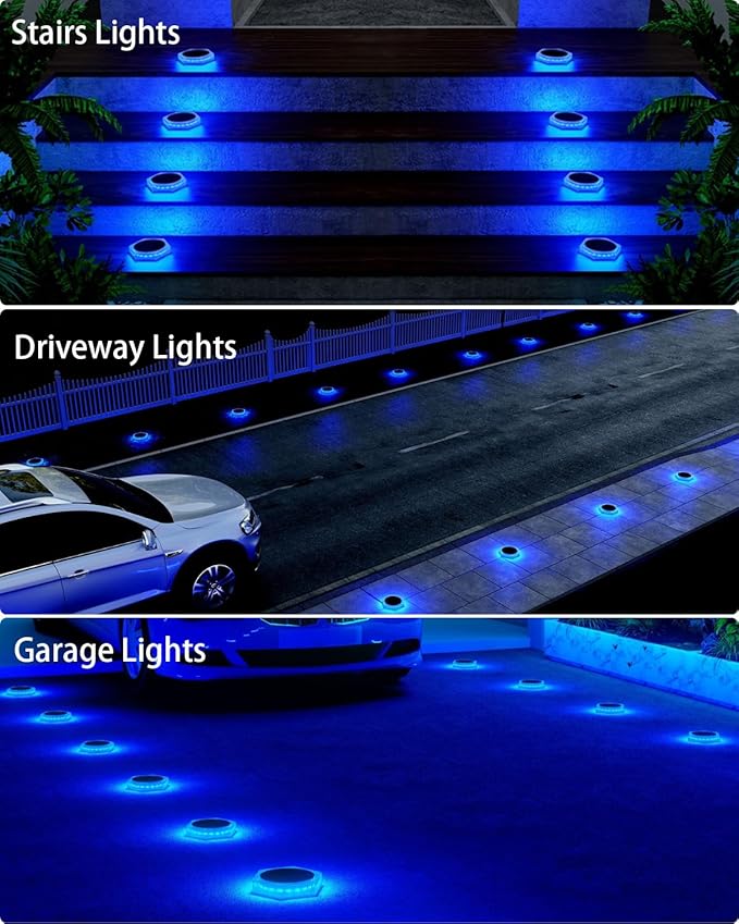 6 Packs Solar Driveway Lights Outdoor IP68 Waterproof, Blue Deck Step Lights Solar Powered, Solar Stair Light Stick | Lumora