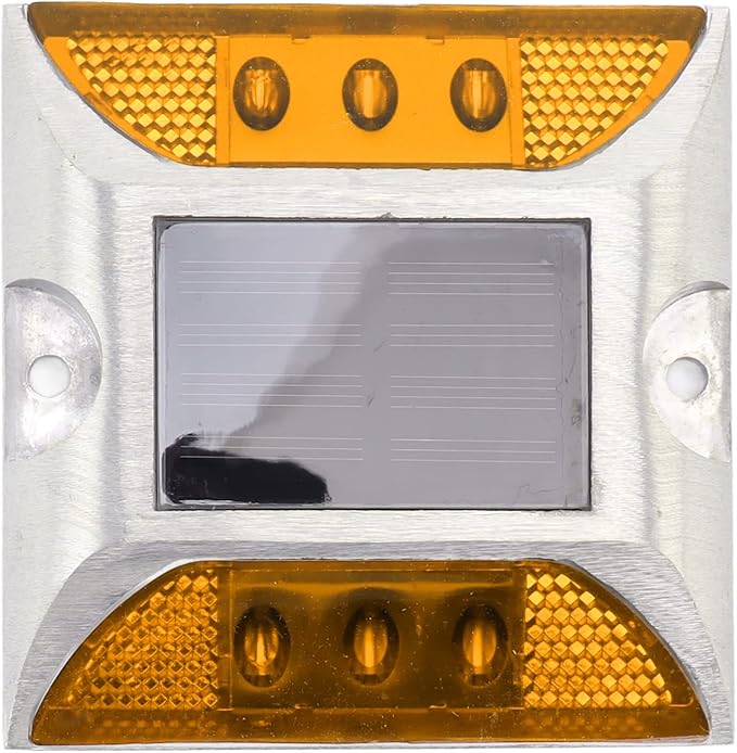 Keenso Solar Driveway Lights, Cast Aluminum IP68 LED Light with 72H Runtime, 10-Ton Pressure Marker for Roadside Garden Pathway (Yellow)
