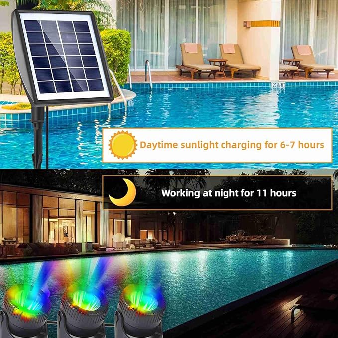 Solar Lights, Garden Outdoor Proof Water, LED Solar Pathway Lights with 3 Adjustable Heads, Stake Included, 2200mAh Battery, for Landscape, Yard, Pool, Walkway (Warm White, (Colored Light)