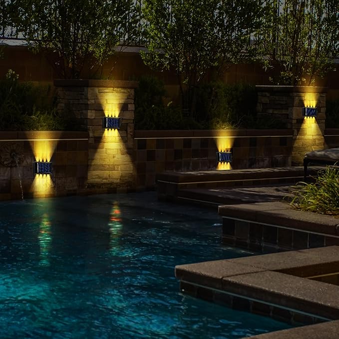 8 Pack Solar Wall Lights for Outside 3000K Warm Solar Fence Lights Up and Down Autumn LED Outdoor Decorative | Lumora