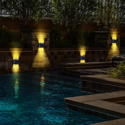 8 Pack Solar Wall Lights for Outside 3000K Warm Solar Fence Lights Up and Down Autumn LED Outdoor Decorative Waterproof Lamps Dusk to Dawn LED Lighting Wall Sconces for Outside Deck Garage