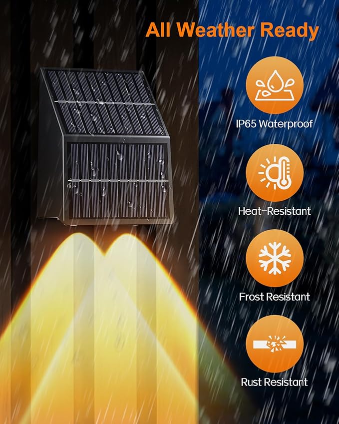 High Brightness Solar Fence Lights Outdoor, Larger Size Solar Lights with Dual Solar Panels, Waterproof Fence Lights Solar Powered for Stair, Step, Yard, Patio, Wall (12 Pack)