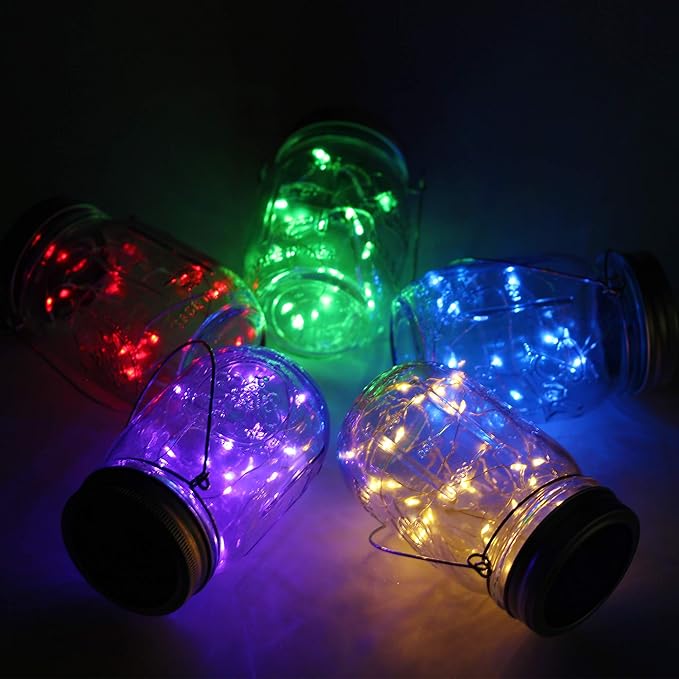 ANGMLN Solar Mason Jar Lights Lids, 10 Pack 30 LED Solar Fairy Lights for Regular Mouth Mason Jars, Outdoor Hanging Jar for Garden Yard Decor, Wedding Christmas Gifts (Jars Not Included), 5 Colors