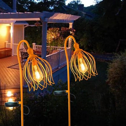 Bshine Solar Lights Outdoor Garden Decoration, Flower Metal Stake Waterproof Hanging LED Solar Lamp for Outdoor Patio, Yard Decoration Lawn Art, Walking Lights, 2PCS Yellow