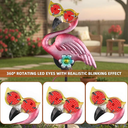 Solar Flamingo Yard Stakes 39.7" with Red Moving Eyeballs, Flamingo Solar Lights Outdoor for Pathway Patio Lawn Ornaments Garden Stakes