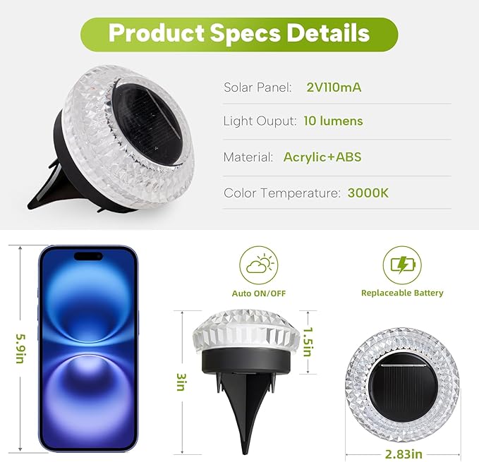 Solar Deck Lights Outdoor - IP67 Waterproof Dock Lights Solar Powered, 12PK Solar Driveway Lights Outdoor Step Lights for Sidewalk Garden Pathway Yard Stair(Warm White)