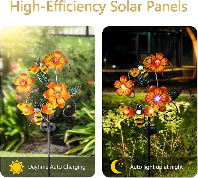 Solar Lights Outdoor Waterproof Garden Decor, Bee Solar Lawn Lights, Bee Solar Stake Lights for Courtyard Decoration, Garden Gifts for Women