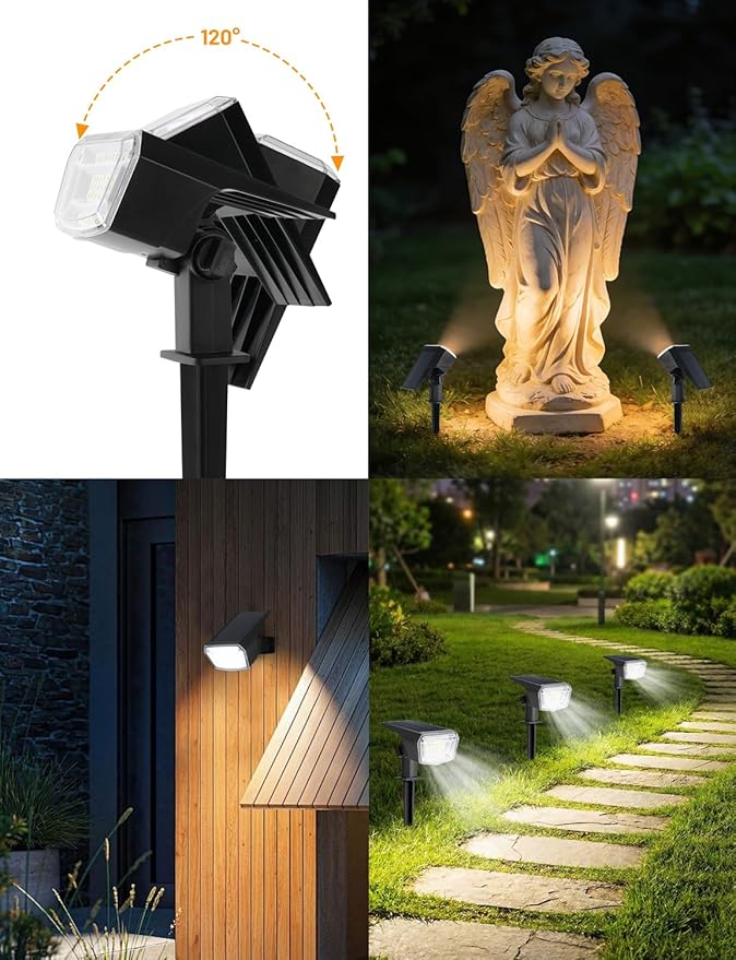 Solar Spot Lights Outdoor Waterproof, 4 Pack Solar Powered Garden Lights, 59 LED 4 Lighting Modes, Outside Yard | Lumora