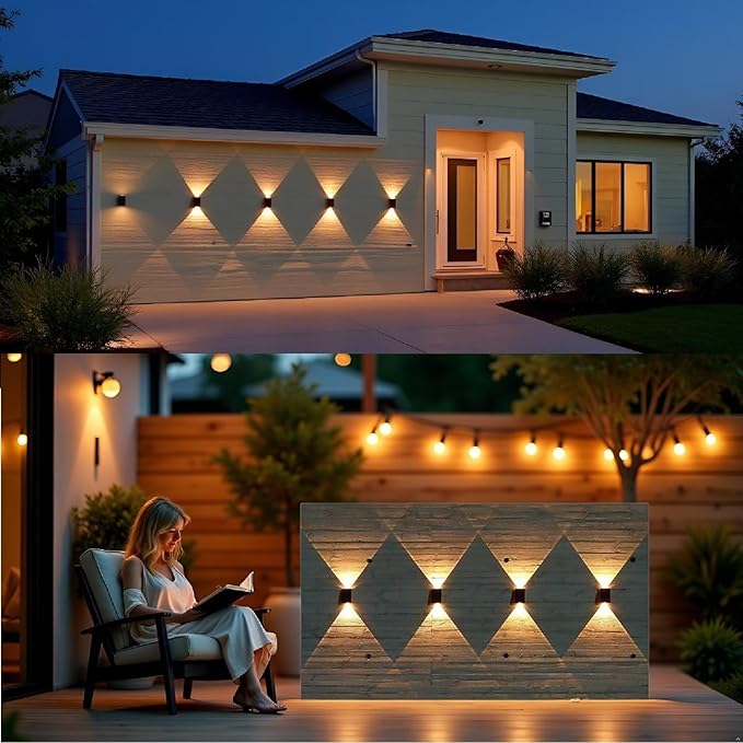 ASLIDECOR Solar Wall Lights UP and Down,Warm White Fence Lighting Waterproof Deck Step Light for Arbor Patio Yard