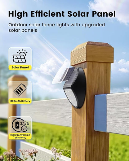8 Pack Outdoor Fence Solar Lights, IP68 Waterproof Solar Step Lamps, for Backyard, Garden, Pathway, Porch, Patio, Driveway, Walkway, Railing - Yellow Light