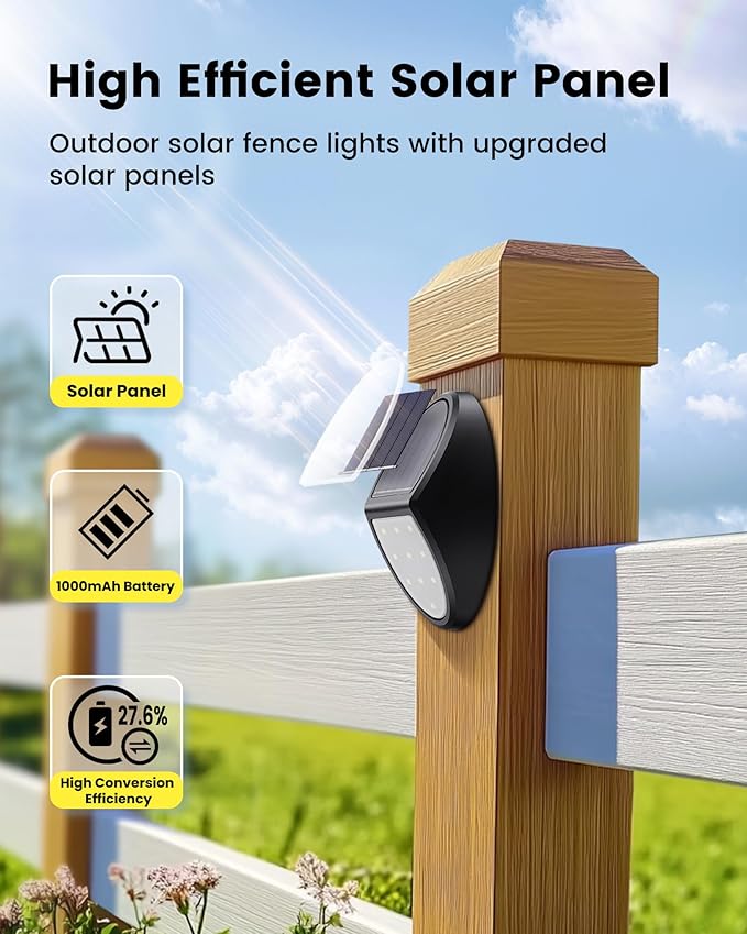 8 Pack Outdoor Fence Solar Lights, IP68 Waterproof Solar Step Lamps, for Porch Deck Yard Garage Garden - White Light
