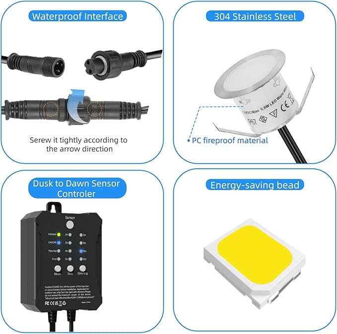 Recessed Deck Stair Lighting with Timer Photocell Sensor Transformer, Dimmable, Low Voltage LED Step Riser Lights | Lumora