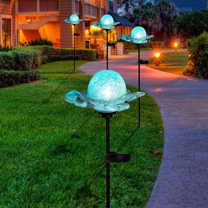 Bshine Solar Garden Decoration Outdoor Turtle Lights, Hand Blown Glass Waterproof Solar Light Stake Decorate Paths, Pathways, Lawns and Yards Art for Mom Gifts