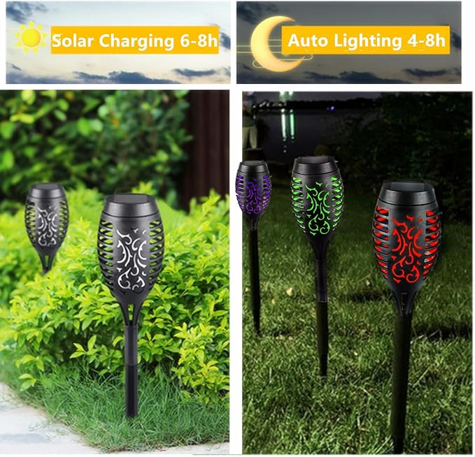 Solar Outside Torch Lights, Outdoor LED Flickering Flame for Garden Decor - 6 Pack, Waterpoorf Landscape Auto On Off Solar Powered Lights for Patio Lawn Yard Driveway Pathway