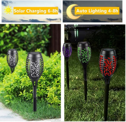 Solar Outside Torch Lights, Outdoor LED Flickering Flame for Garden Decor - 6 Pack, Waterpoorf Landscape Auto On Off Solar Powered Lights for Patio Lawn Yard Driveway Pathway