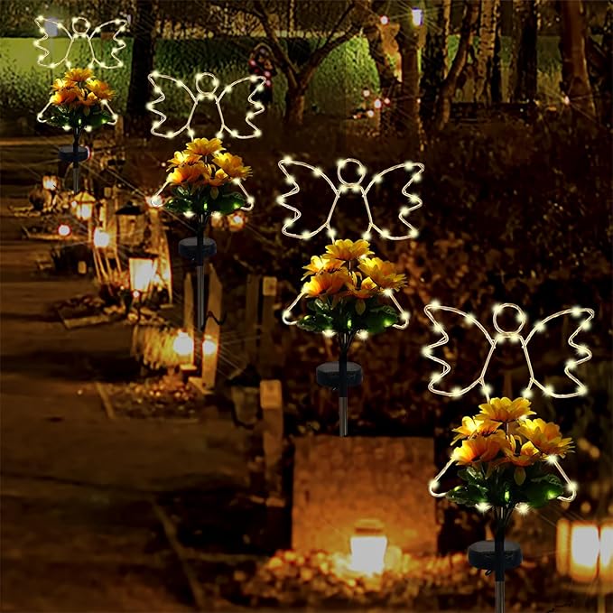 Lmtocs New Version Solar Angel Lights with Sunflower, 2 Modes Cemetery Angel for Grave Decorations, Waterproof Outdoor Angel Solar Lights for Christmas Yard Patio Pathway Memorial Grave Decorations
