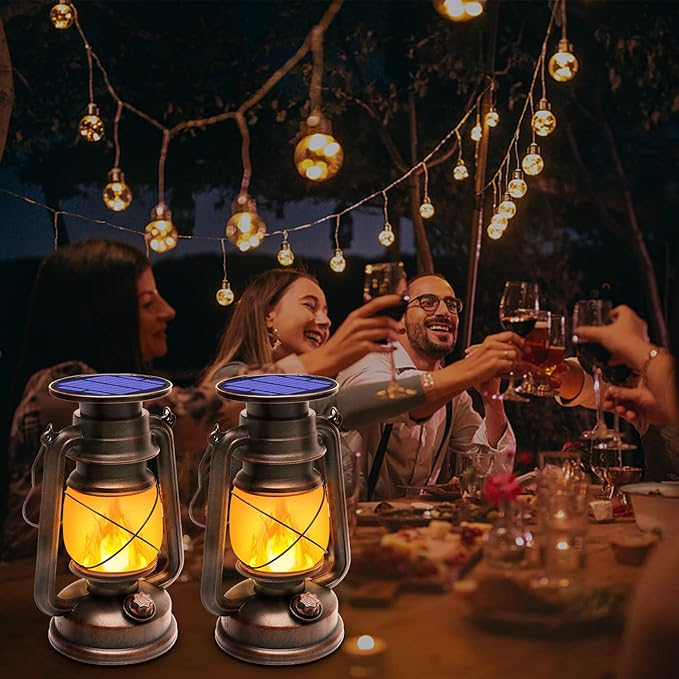 Solar Lantern Outdoor Waterproof,LED Vintage Flickering Flame Solar Lights,Camping Lamps,Solar Powered Hanging | Lumora