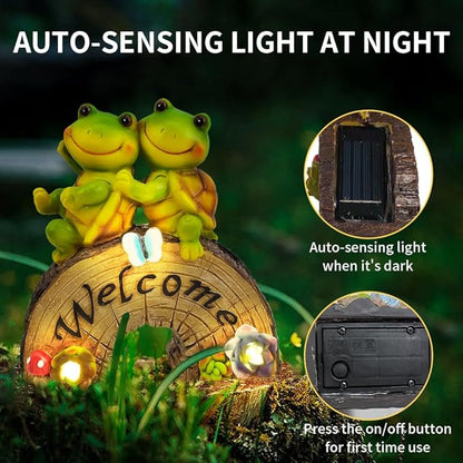 Solar Garden Animal Statues Lights Outdoor Decor, Cute Animal Garden Decor Lights for Garden Patio Yard Pathway -Unique Housewarming Gift for Mom Fathers Grandma Grandpa (Turtle Climbing Tree)