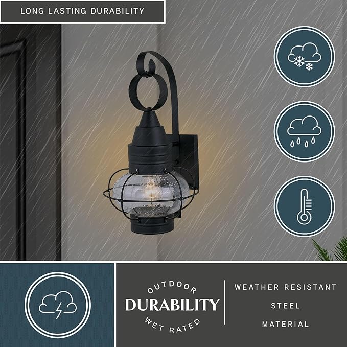 VAXCEL 2-Pack Chatham 18 in. H 1-Light Textured Black Coastal Outdoor Wall Sconce Made of Durable Steel, Clear | Lumora