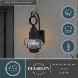 VAXCEL 2-Pack Chatham 18 in. H 1-Light Textured Black Coastal Outdoor Wall Sconce Made of Durable Steel, Clear | Lumora