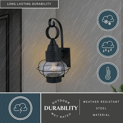 VAXCEL 2-Pack Chatham 18 in. H 1-Light Textured Black Coastal Outdoor Wall Sconce Made of Durable Steel, Clear Seeded Glass Shade, LED Compatible, Use for Exterior Porch Patio Front Door or Garage