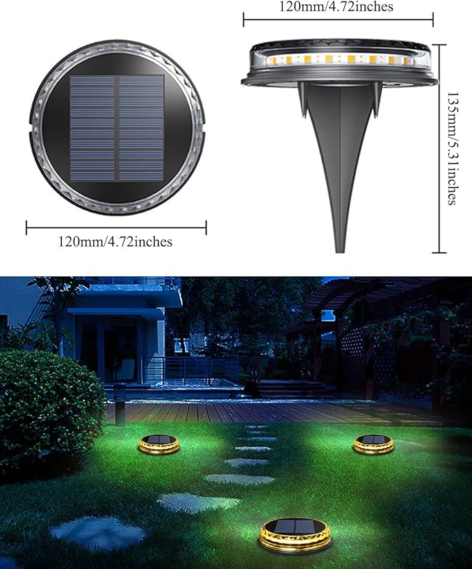 4-Pack Solar Ground Lights Warm White Light Disk Light Solar Powered Outdoor Waterproof in-Ground Lights Warm White | Lumora