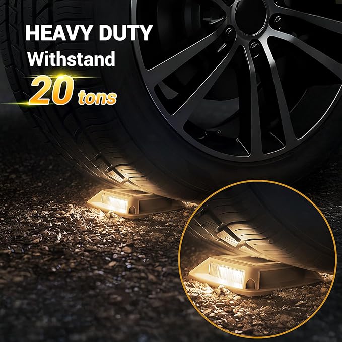 Solar Driveway Lights Outdoor 16 Pack, IP68 LED Solar Powered Waterproof Driveway Marker Deck Dock Lights for Dock Step Pathway Walkway Sidewalk Garden Yard Stair Marine (Warm)