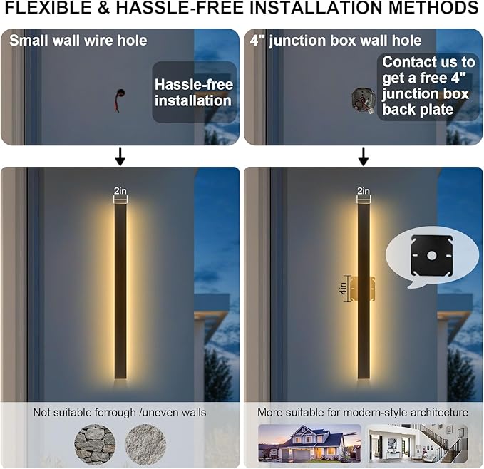 2 Pack Long Outdoor Wall Light 47.24 Inch Waterproof Ip65 Linear Wall Sconce, 38W Rectangular Frosted White Acrylic | Lumora