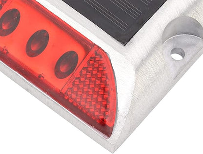 Keenso Solar Driveway Lights, Cast Aluminum IP68 LED Light with 72H Runtime, 10-Ton Pressure Marker for Roadside Garden Pathway (Red)
