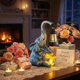 Solar Garden Statue Lights Loving Elephants Figurine with Solar Lantern, Outdoor Yard Decorations for Patio Porch | Lumora