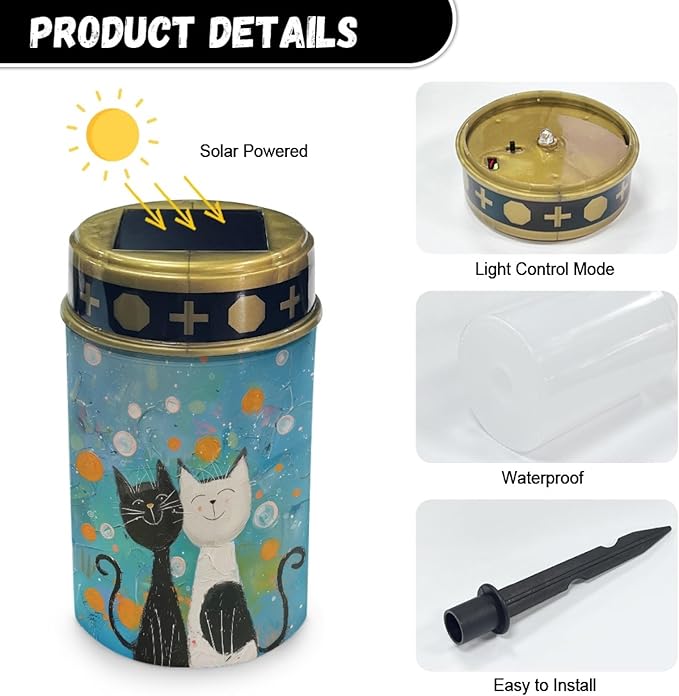 Cartoon Cat Solar Lights Outdoor Solar Garden Stake Lights Outdoor Powered Landscape Lighting Warm White LED Solar Lantern Solar Fairy Lights for Outside,Wall Light Auto On/Off