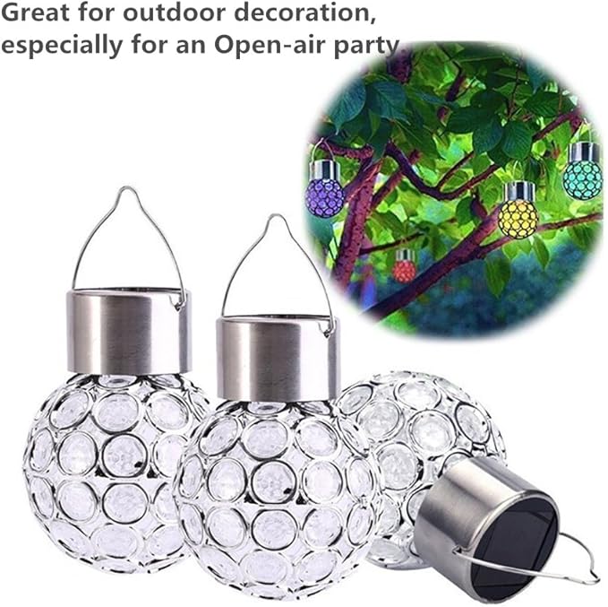 Solar Lights Garden Decorative Hanging Light Auto Color Changing LED Outdoor Balls Stake Lamps Party String Light Globe Ornaments Landscape Lighting for Patio Yard Window(3pack)