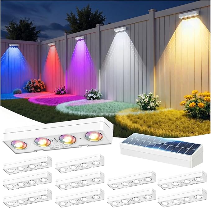 Fence Lights Solar Powered, 9 Fixed Colors ＆ Color Changing White Fence Lights Waterproof IP65 - Outdoor Path Light | Lumora