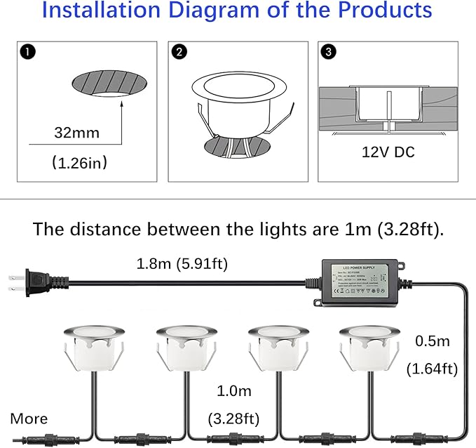 LED Outdoor Deck Lights Kits, Φ1.77in Warm White 20 Pack Silver, Low Voltage 12 Volt DC IP67 Waterproof, Electric Wired Recessed Outside Stair Step Riser Landscape Lighting for Exterior Yard