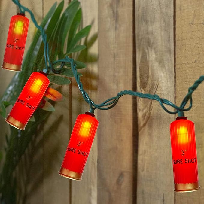 8.5Ft Red Shotgun Shell Christmas String Lights with 10 LED Bullet Shell Lights, Connectable Outdoor Military Style Bullet Light String for Christmas Garden Patio Party Tent Bar Decorations, Green