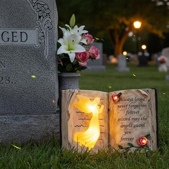 Outdoor Solar Angel Garden Stakes Lights - Praying Guardian Angel Figurines, Waterproof Memorial Grave Decorations | Lumora