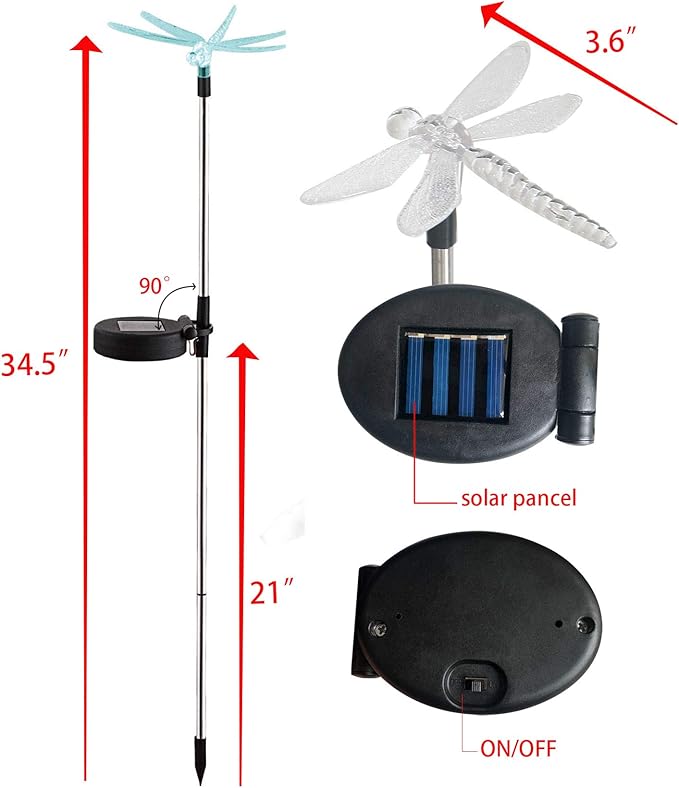 Outdoor Solar Powered LED Garden Light Landscape Lighting Waterproof Multicolor Color Changing Stake Light for Patio Yard Pathway Flowerbed Lawn Christmas Decorations Figurine Dragonfly Pack of 2
