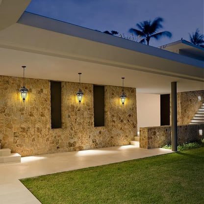 Vintage Bronze Outdoor Pendant Lights for Porch, 20 1/2" High Exterior Hanging Light Fixture with Adjustable Chain, Outside Ceiling Lantern with Seeded Glass for Patio, Entryway