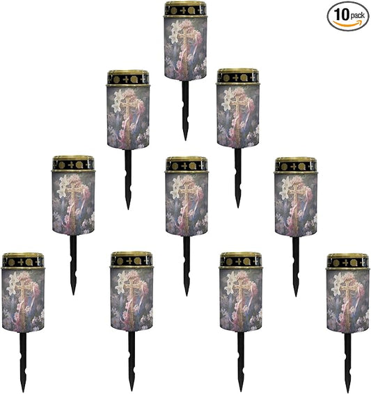 Solar Outdoor Lights Solar Lights Waterproof Solar Cross for Cemetery Garden Stake Lights Solar Pathway Lights for Yard Driveway Decoration Landscape Lighting Spotlights-Warm White Lights