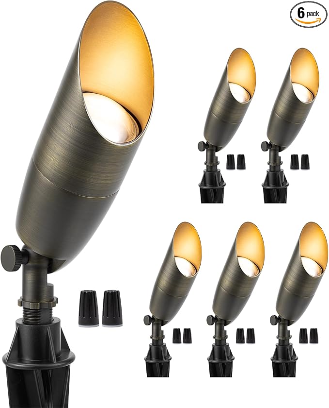 Gardenreet Low Voltage Spot Lights - Brass Landscape Spotlight Wired, 12V Outdoor LED Uplights, Directional Waterproof 4 Inch Electrical, Bronze for Patio Wall Washer Without MR16 Bulb (6 Pack)