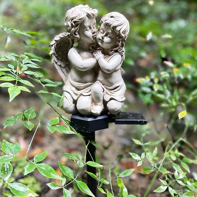 Angel Garden Solar Light, Resin Angel Figure Solar Garden Stake Lights Waterproof for Yard Pathway Fence Patio Lawn Decor (Angle Lovers)