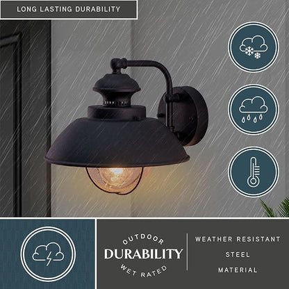 VAXCEL Harwich 10.25 in. H 1-Light Textured Black Coastal Outdoor Wall Sconce Made of Durable Steel, Clear Seeded Glass Shade, LED Compatible, Use for Exterior Porch Patio Front Door or Garage