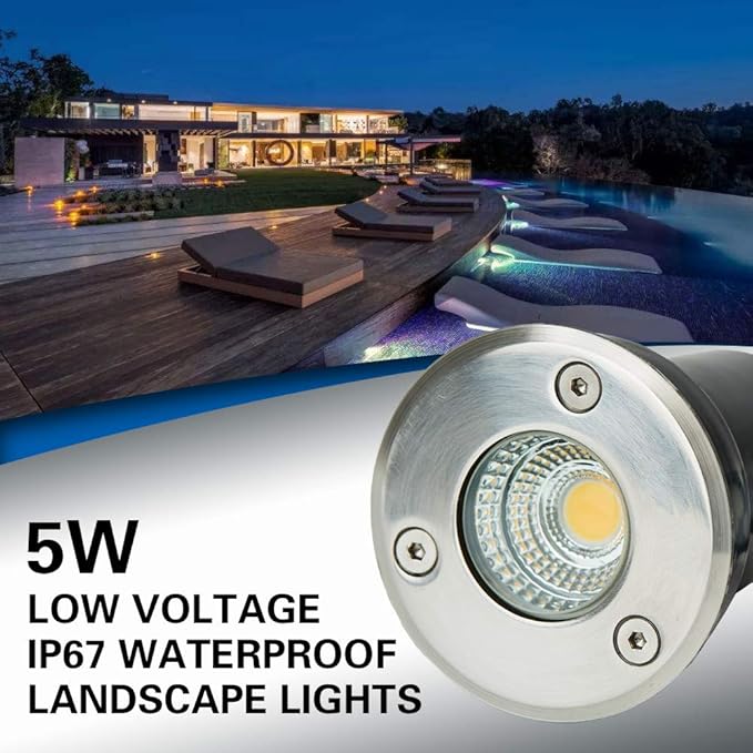 Low Voltage Landscape Lighting,LED Well Light Outdoor 12-24V AC/DC In-Ground Lights IP67 Waterproof Warm White | Lumora